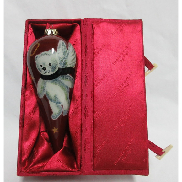 VTG Figi Reverse Glass Art Painted Angel Bear Ornament 6" Original Box Y2K 1999 - Picture 2 of 9